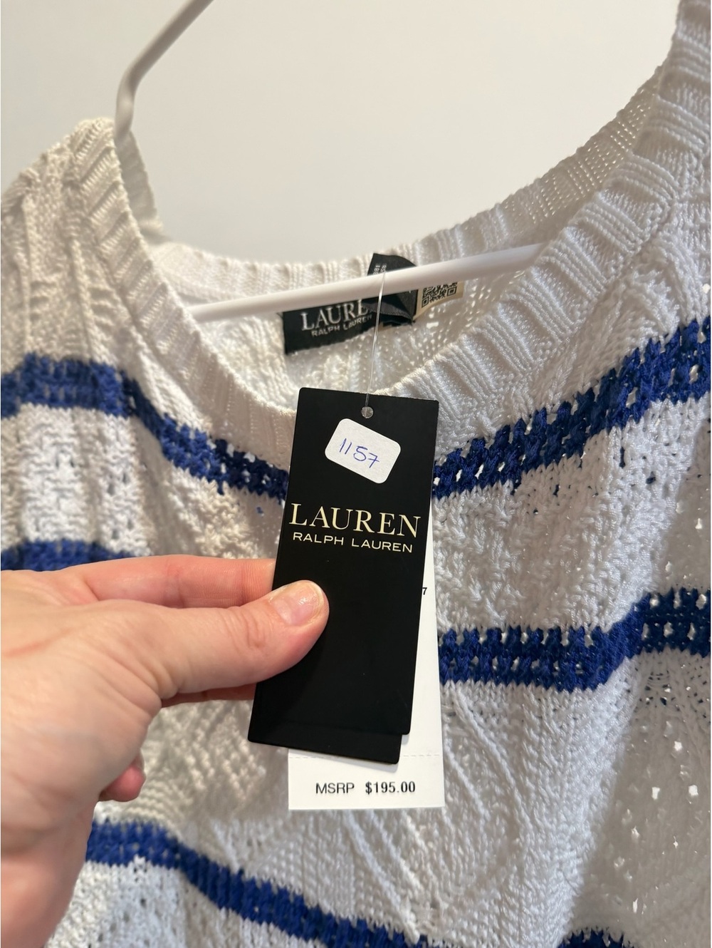 LAUREN Ralph Lauren White Striped Sweater Sz XL - Picture 3 of 4